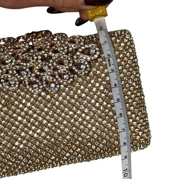 Gold Rhinestone Evening Clutch Peacock Clasp Elegant Formal Purse NWT - Picture 5 of 16